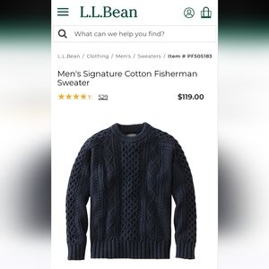 L.L.Bean Mens Signature Cotton Fisherman's Sweater
